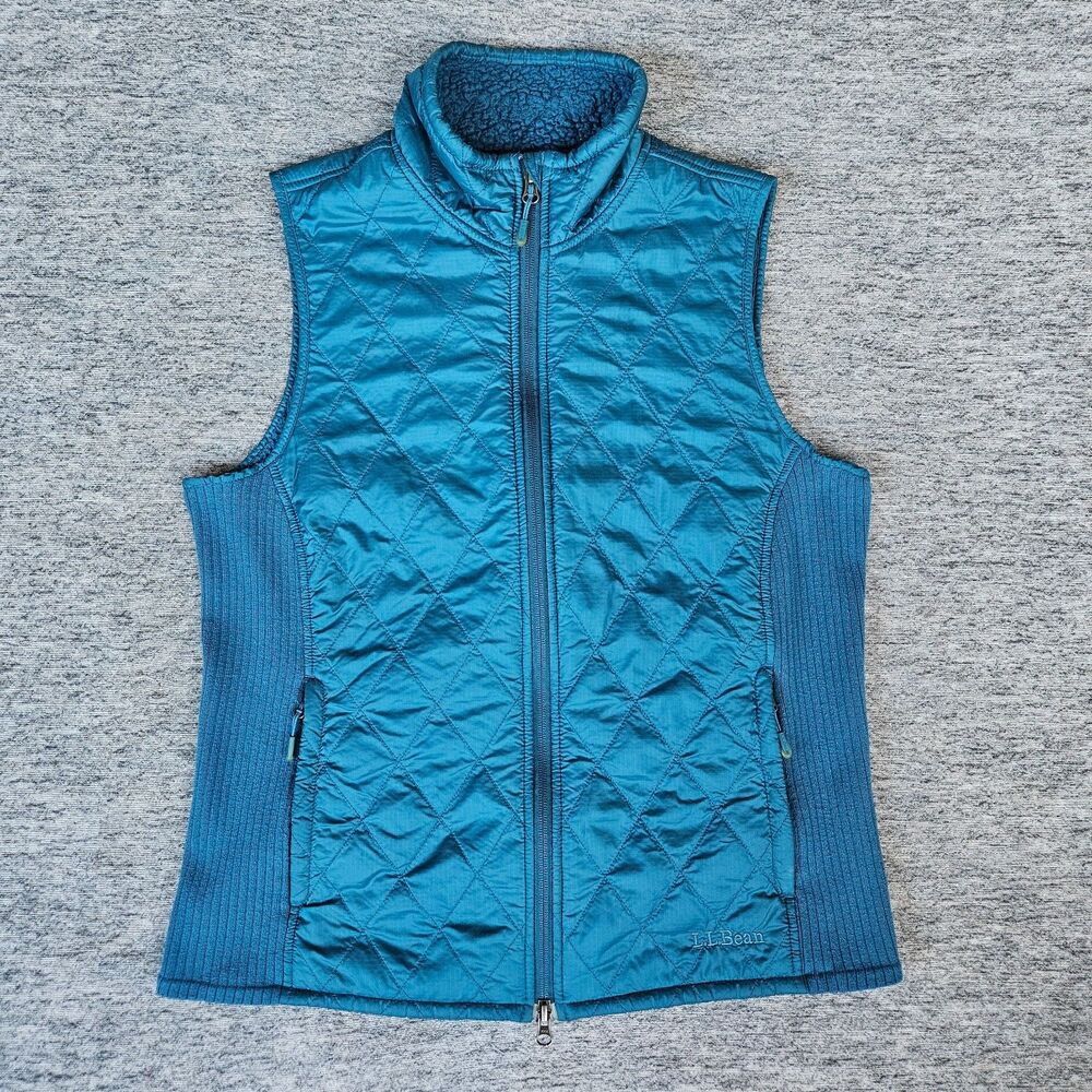 LL Bean Vest Women's Medium Blue Quilted Stretch Warm Insulated Sherpa Lined